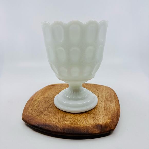 Vintage E.O. Brody Milk Glass Footed Pedestal 6" Scalloped Bowl Vase Compote US - Picture 5 of 9